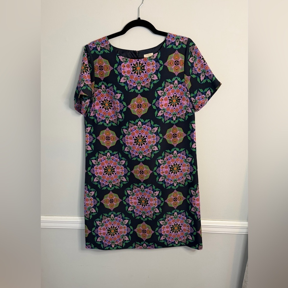 J.Crew Factory Short Sleeve gallery Shift dress in a medallion floral